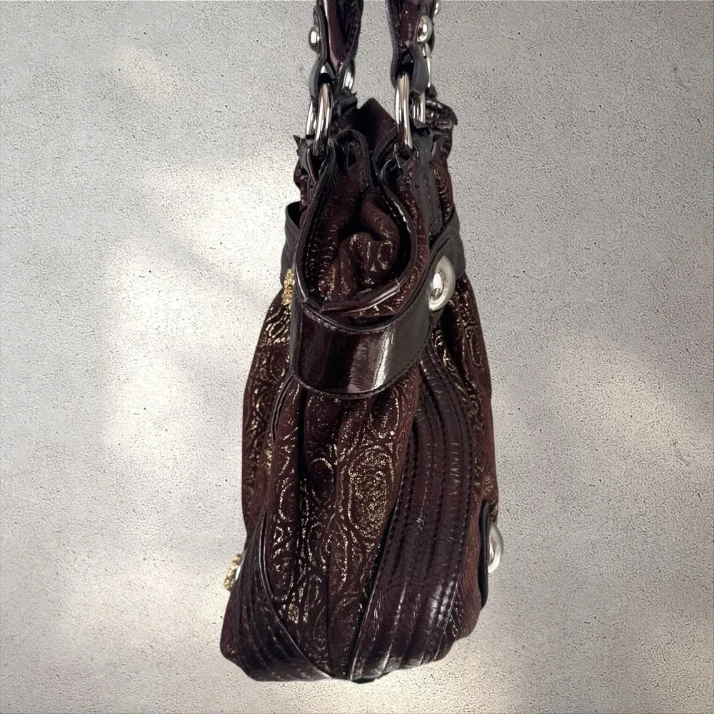 Vintage Y2K Kathy Van Zeeland Hobo Shoulder Bag Purse in Brown Metallic